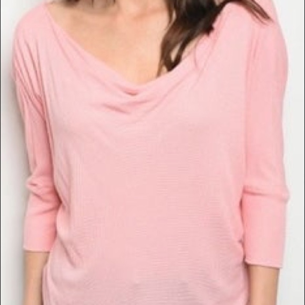 Pink waffle scoop neck top